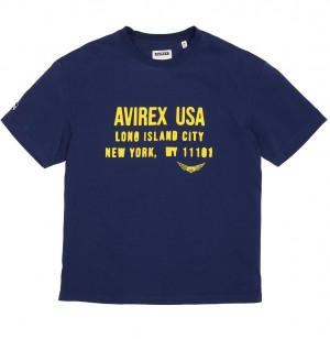 Avirex Aviator Tee Tees Uomo Blu | RYQMJBV-05