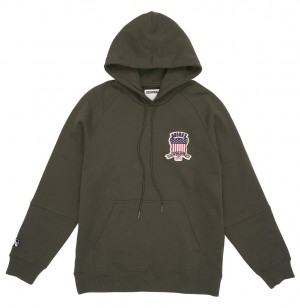 Avirex Icon Hoodie Felpa con Cappuccio Uomo Verde Oliva | YZDPXAC-84