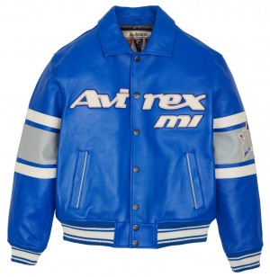 Avirex Limited Edition City Series Detroit Jacket Leather Uomo Blu | QYILWGZ-75