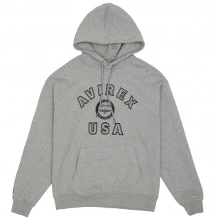 Avirex Stadium Hoodie Felpa con Cappuccio Uomo Grigie | XTVNAPW-08