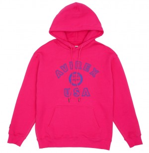 Avirex Stadium Hoodie Felpa con Cappuccio Uomo Fucsia | YAEMPWI-72