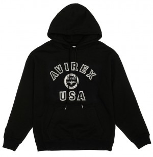 Avirex Stadium Hoodie Felpa con Cappuccio Uomo Nere | ZHRIXNB-60